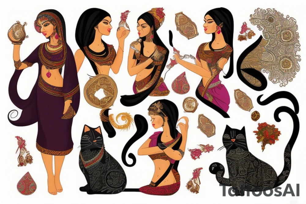 Ancient Persian women with cat tattoo idea
