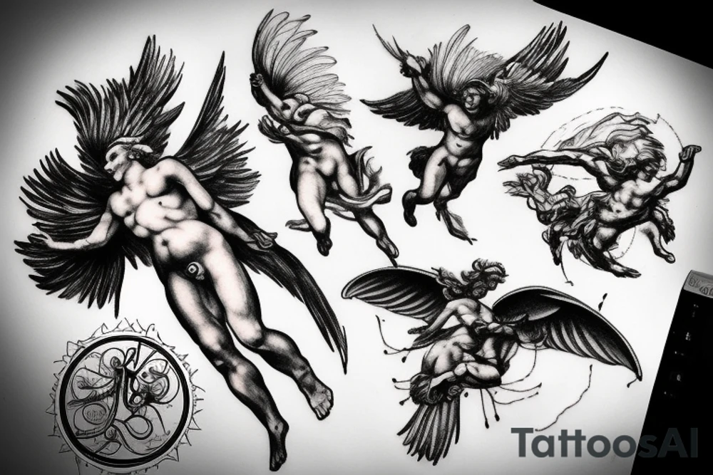 lightning, storm, icarus, michaelangelo style tattoo idea