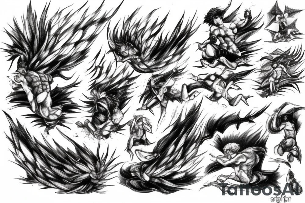 lightning strike, gods, storm, icarus, manga style, anger tattoo idea