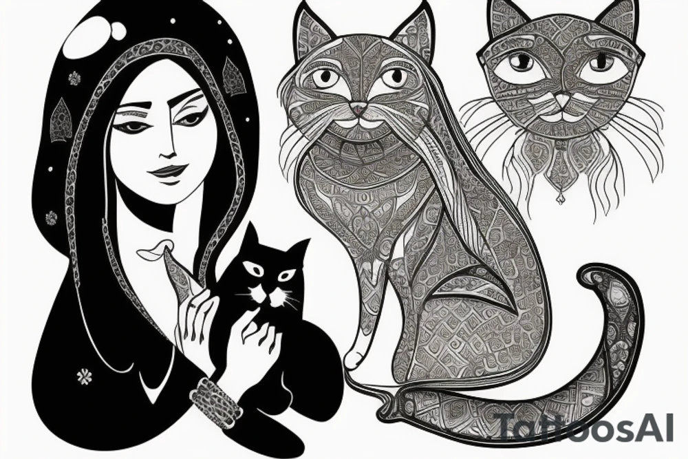 Ancient Persian woman holding cat tattoo idea