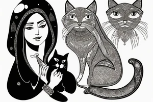 Ancient Persian woman holding cat tattoo idea