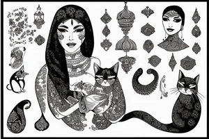 Ancient Persian woman holding cat tattoo idea