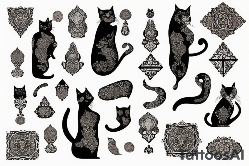 Ancient persian woman holding cat tattoo idea
