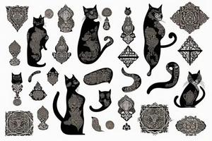 Ancient persian woman holding cat tattoo idea