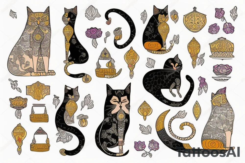 Ancient persian woman holding cat tattoo idea