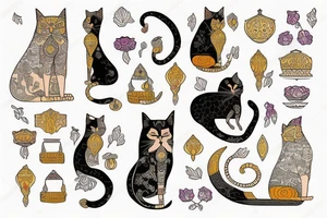 Ancient persian woman holding cat tattoo idea