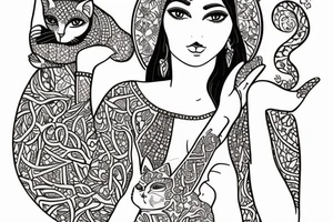 Ancient persian woman holding cat tattoo idea