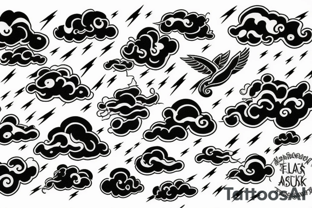 lightning strike, icarus, white lightning, japanese clouds tattoo idea lightning strike, icarus, white lightning, japanese clouds tattoo idea