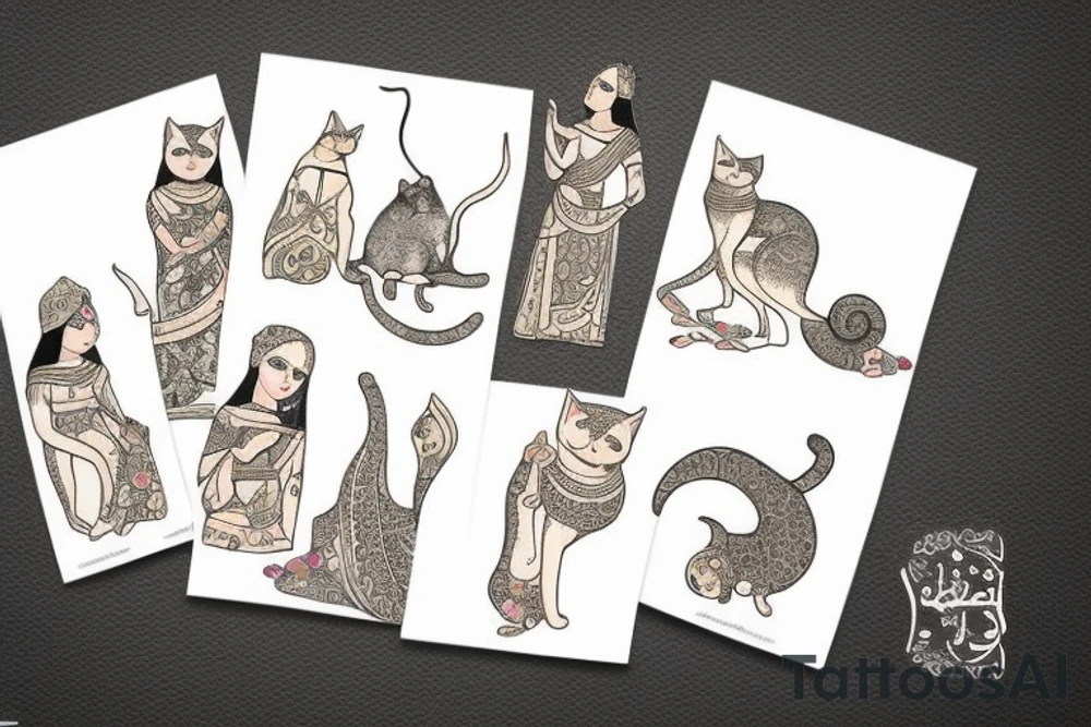 Ancient persian woman holding a cat tattoo idea
