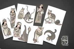 Ancient persian woman holding a cat tattoo idea