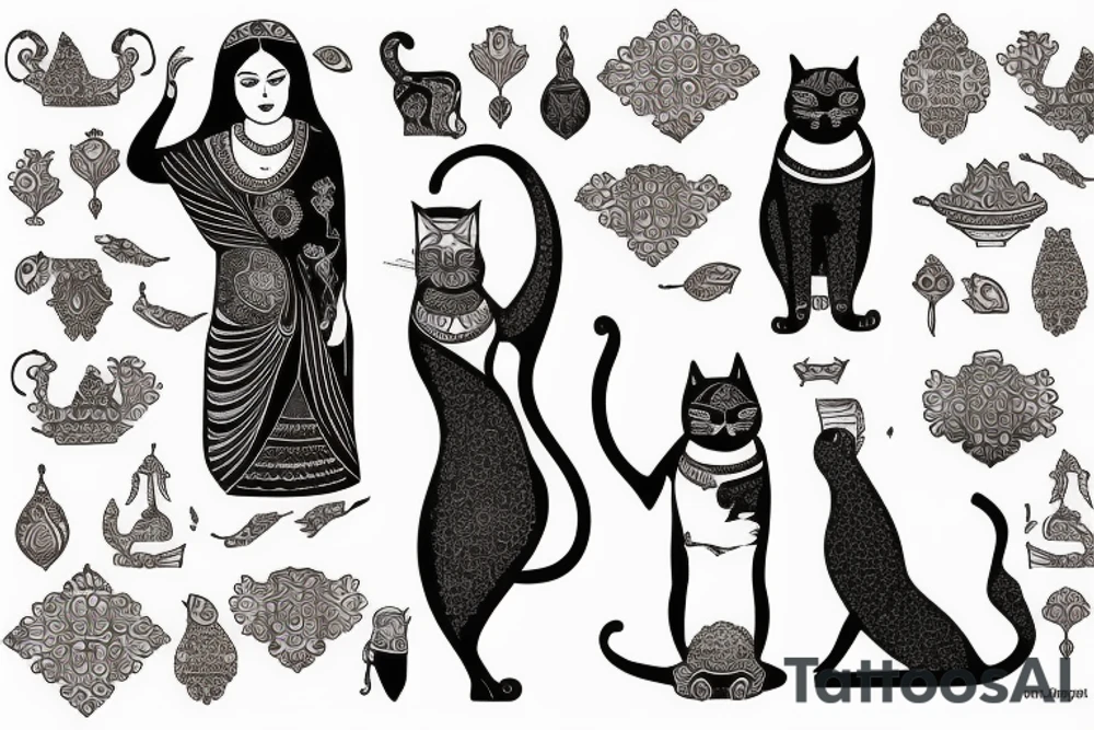 Ancient persian woman holding a cat tattoo idea