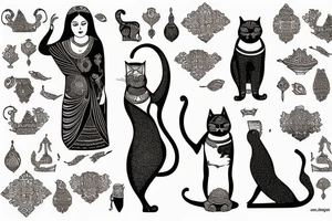 Ancient persian woman holding a cat tattoo idea