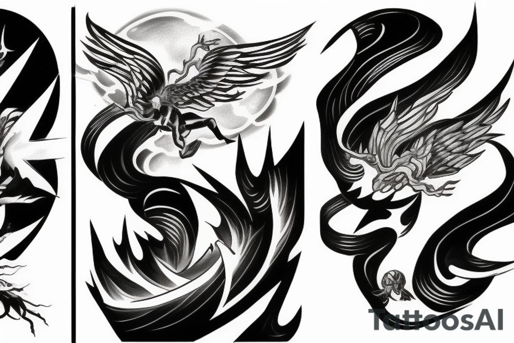 lightning strike, icarus, white lightning, japanese abstract tattoo idea