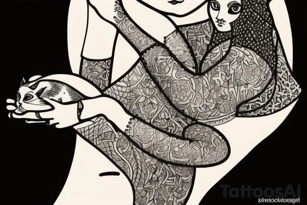 Ancient persian woman holding a cat like an instrument tattoo idea