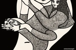 Ancient persian woman holding a cat like an instrument tattoo idea