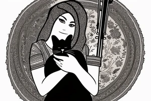 Ancient persian woman holding a cat like an instrument tattoo idea