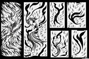 lightning phoenix, made of lightning,  abstract japanese tattoo idea