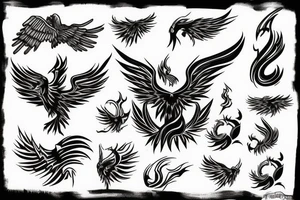 phoenix on fire, made of lightning, abstract tattoo idea