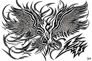 phoenix on fire, made of lightning, dotwork tattoo idea