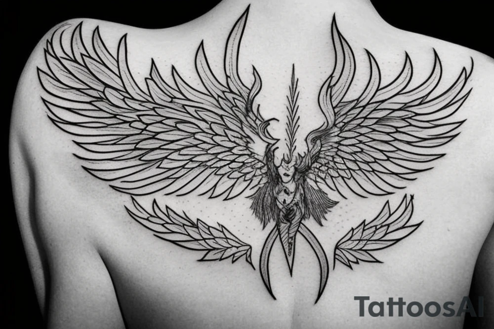 phoenix on fire, made of lightning, dotwork tattoo idea
