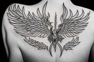 phoenix on fire, made of lightning, dotwork tattoo idea