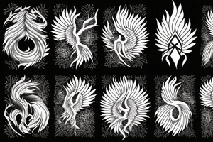 phoenix on fire, made of lightning, dotwork tattoo idea