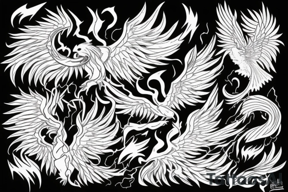 phoenix on fire, made of lightning, dotwork tattoo idea phoenix on fire, made of lightning, dotwork tattoo idea