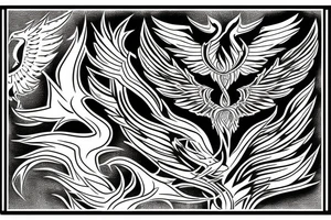 phoenix on fire, made of lightning, dotwork tattoo idea