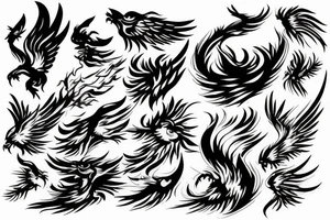 phoenix on fire, made of lightning, detailed tattoo idea