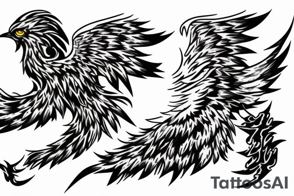 phoenix on fire, made of lightning, detailed tattoo idea