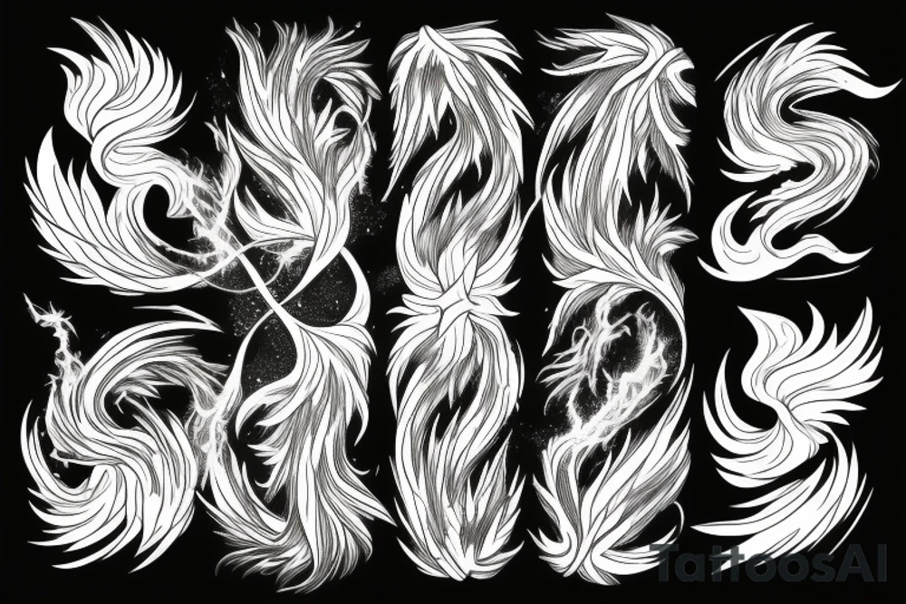 phoenix on fire, made of lightning, detailed tattoo idea
