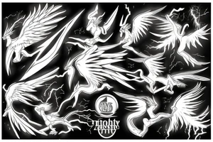 phoenix, lightning strike storm, fighting pharoah, detailed tattoo idea