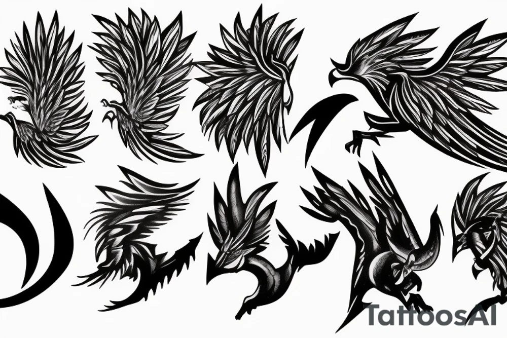 phoenix, lightning strike storm, fighting pharoah, detailed tattoo idea