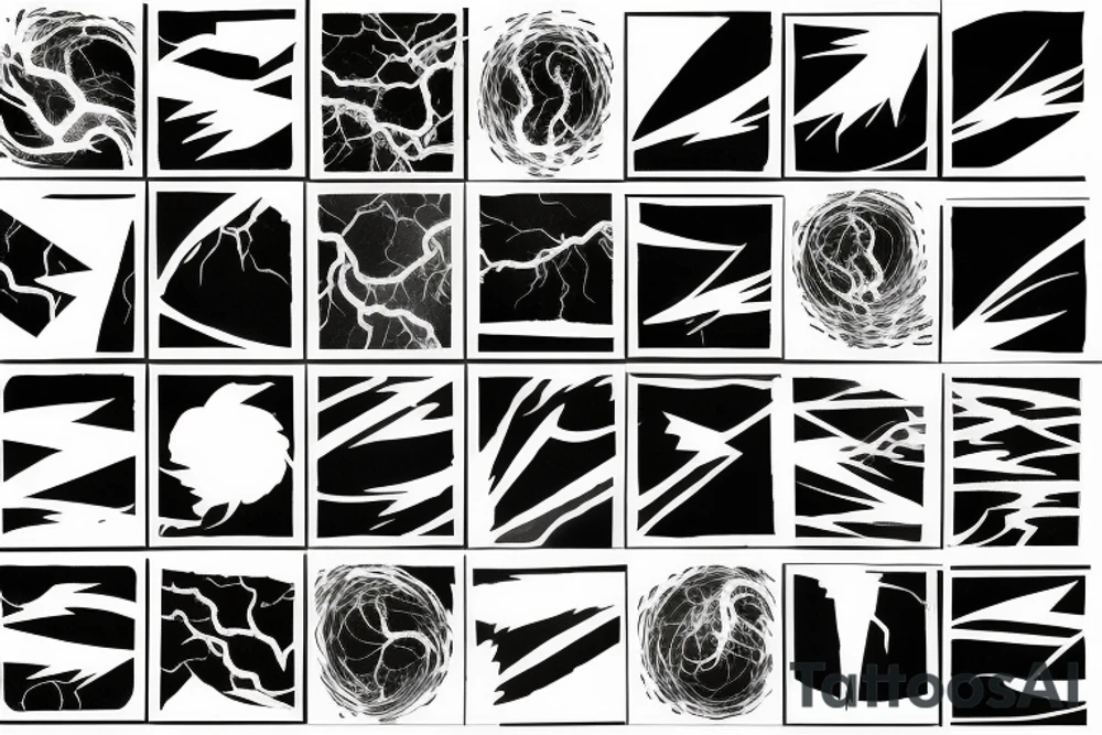 lightning strike storm, deatiled, negative space, abstract shapes tattoo idea