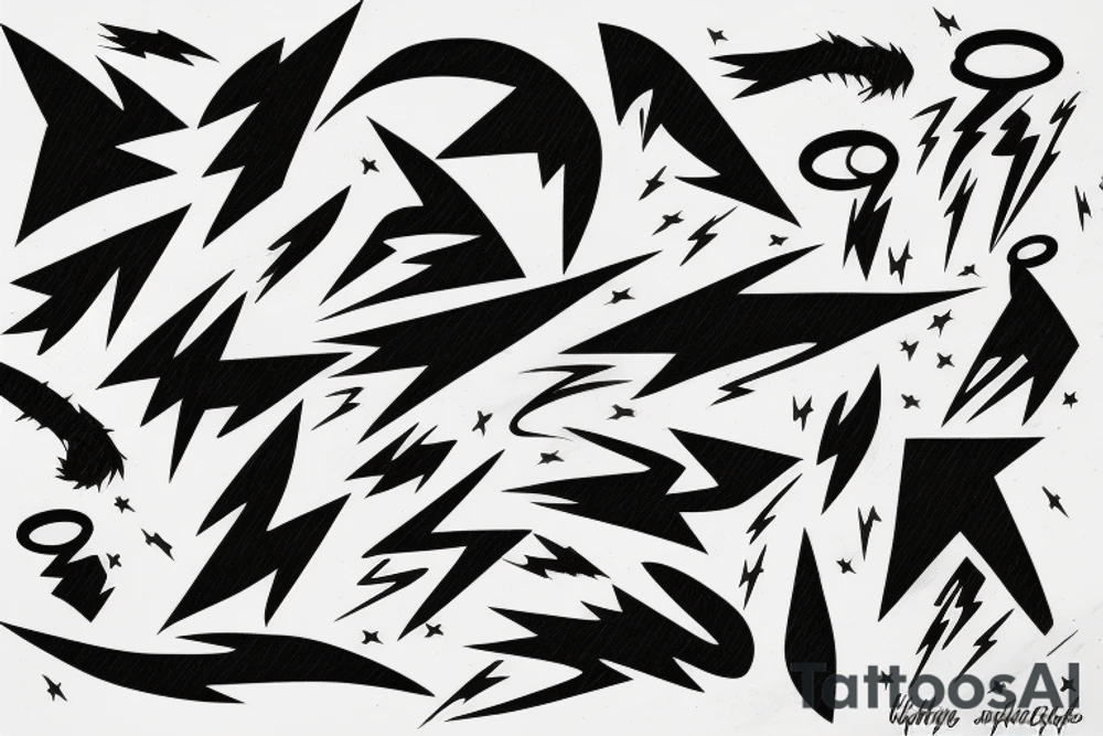 lightning strike storm, detailed, negative space, abstract shapes tattoo idea