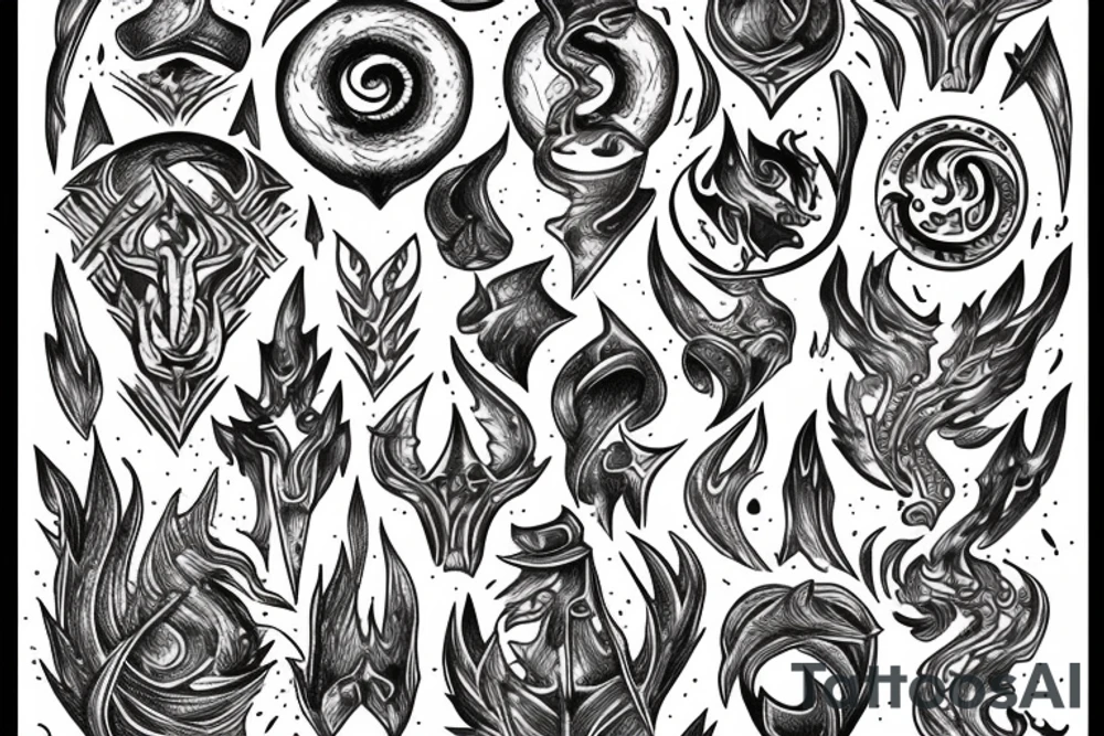 lightning strike storm, Phoenician, fire, war tattoo idea