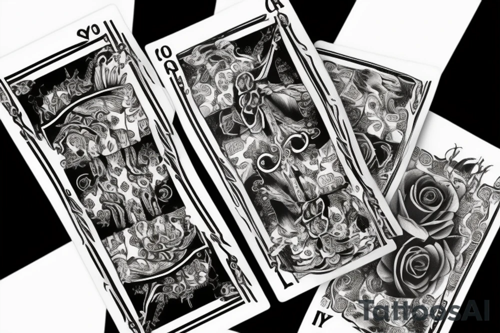 Rose burning playing card and a hourglass tattoo idea