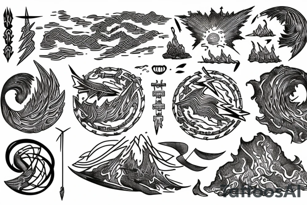 lightning strike storm, Phoenician, fire, war, Sisyphus tattoo idea