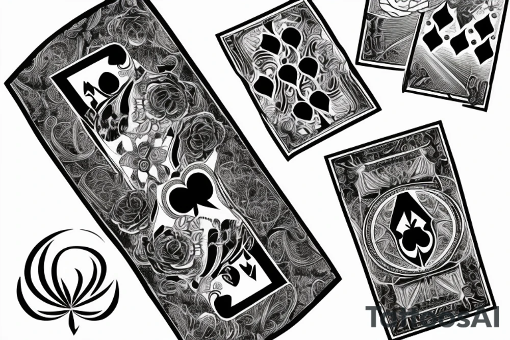 Rose, burning playing card and a hourglass sleeve tattoo idea