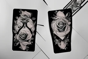 Rose, burning playing card and a hourglass sleeve tattoo idea