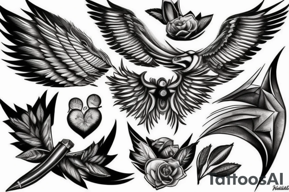 lightning, wings, realism, detailed tattoo idea
