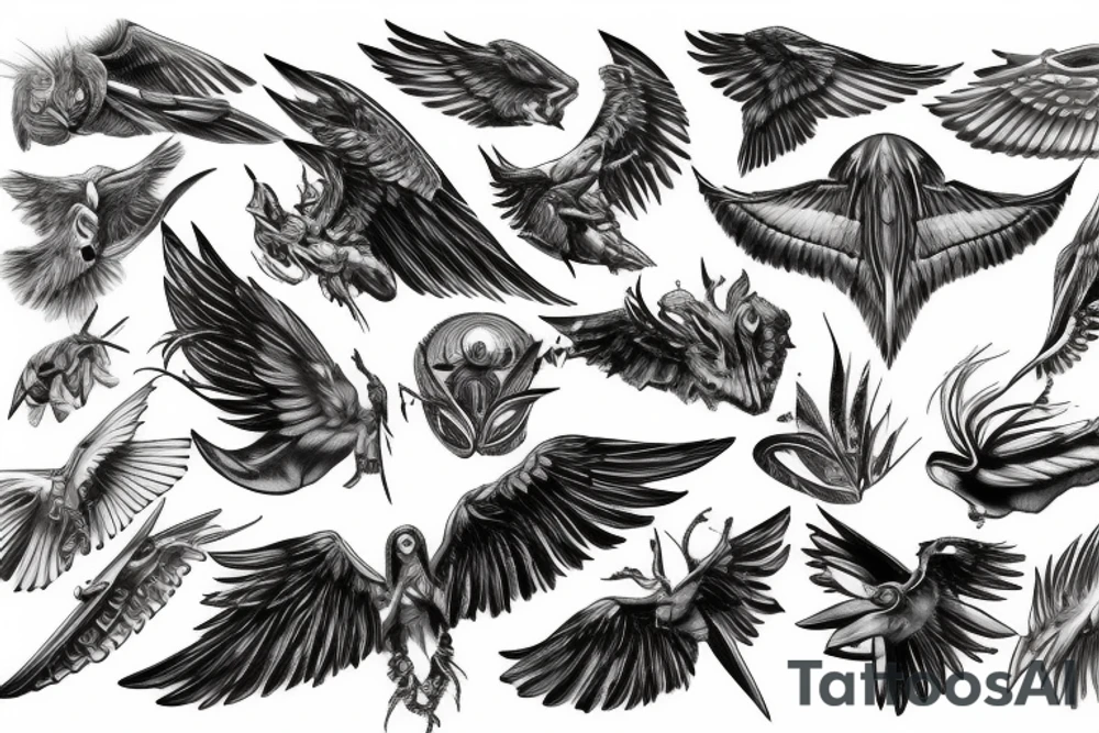 lightning, wings, realism, detailed tattoo idea