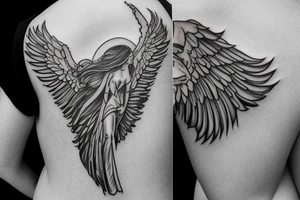 lightning, winged angel, realism, detailed, minimal tattoo idea