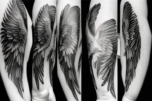 lightning, winged angel, realism, detailed, minimal tattoo idea
