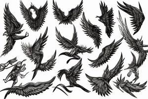 lightning, winged angel, realism, detailed, minimal tattoo idea