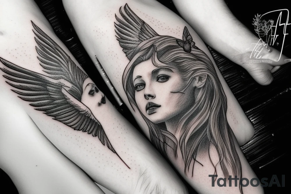 lightning, winged angel, realism, detailed, minimal tattoo idea lightning, winged angel, realism, detailed, minimal tattoo idea