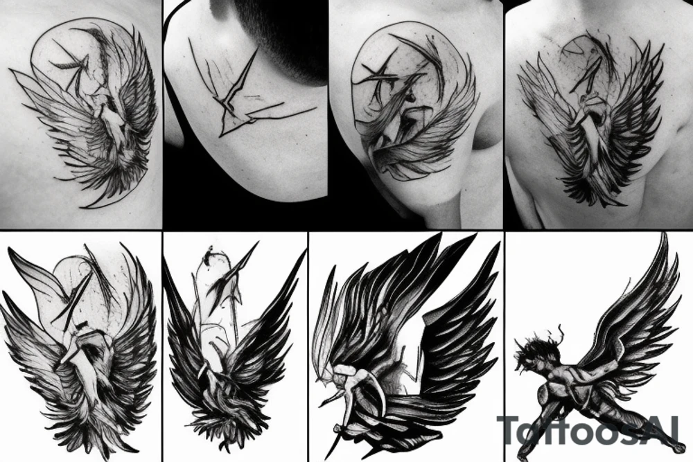 lightning, icarus, realism, detailed, minimal tattoo idea lightning, icarus, realism, detailed, minimal tattoo idea