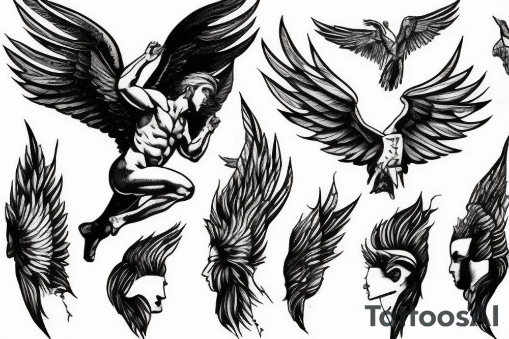 lightning, icarus, realism, detailed, minimal tattoo idea lightning, icarus, realism, detailed, minimal tattoo idea