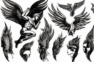 lightning, icarus, realism, detailed, minimal tattoo idea