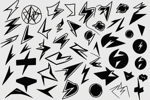 abstract shapes, lightning strike, minimal lines, fine detail tattoo idea